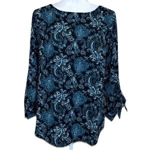 Michael Kors Black White Teal Paisley 3/4 Sleeves Pullover Women’s Size Small